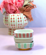 Hand-Painted Stoneware Dish w/ Stripes & Flower