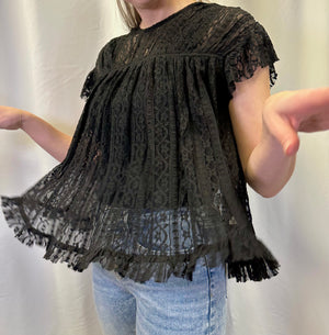 Stretch Lace Ruffle Blouse