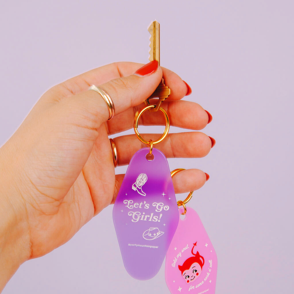 Let's Go Girls Motel Tag Keychain