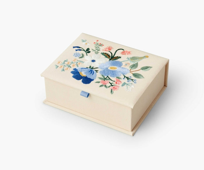 Garden Party Blue Medium Embroidered Keepsake Box