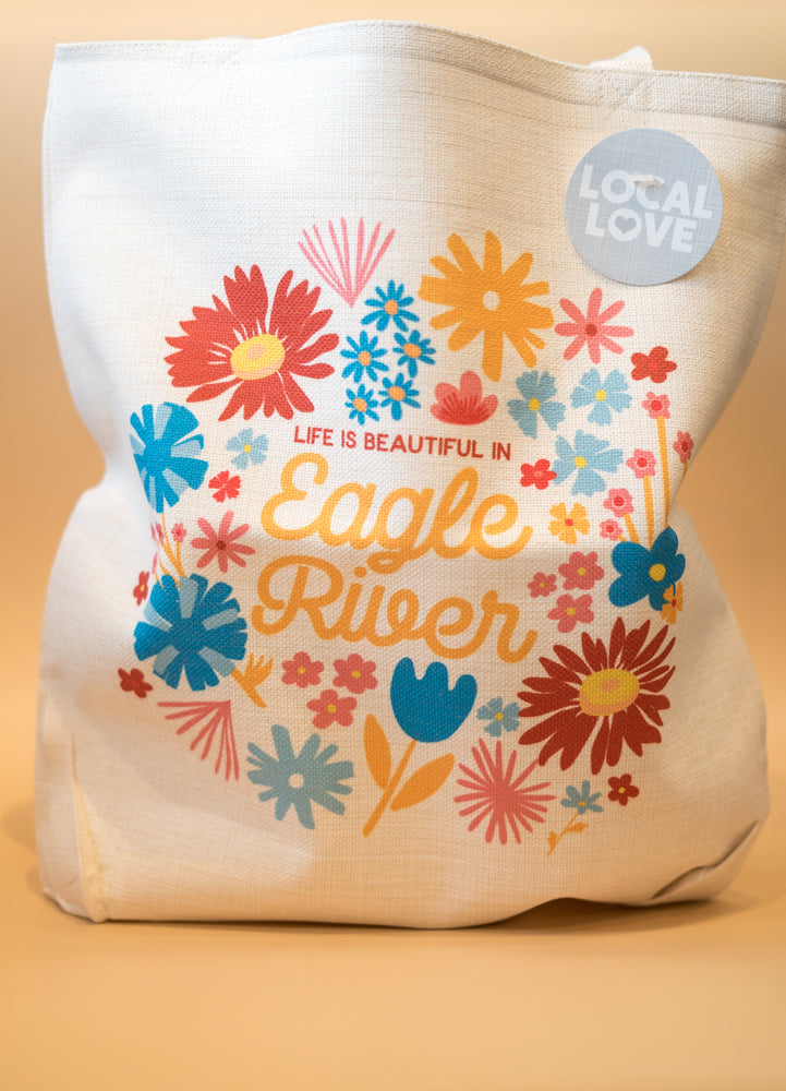 
            
                Load image into Gallery viewer, Tote Bag - Eagle River with Flowers
            
        